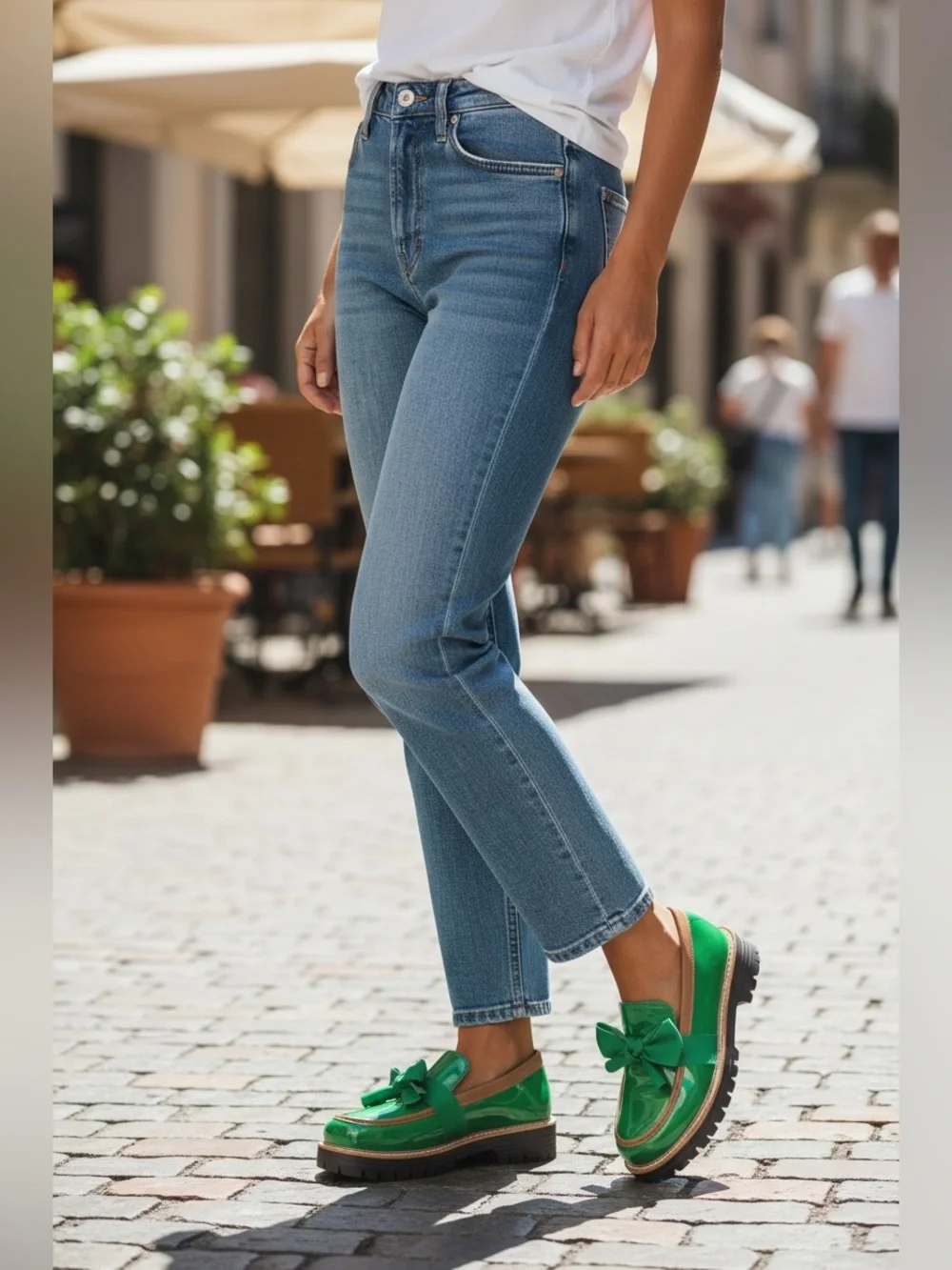 New Green Patent Bow Lug Sole Loafers Women’s Size 11 EU 42